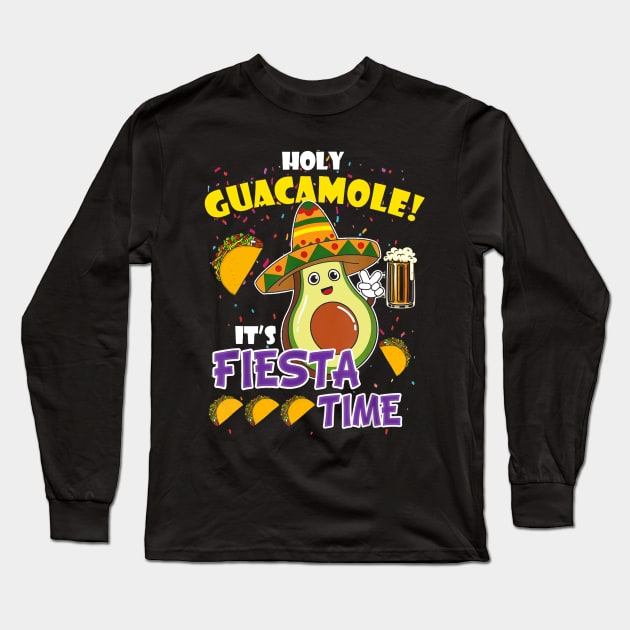 Cinco de Mayo Taco Holy Guacamole It's Fiesta Time Sombrero Long Sleeve T-Shirt by Lorelaimorris